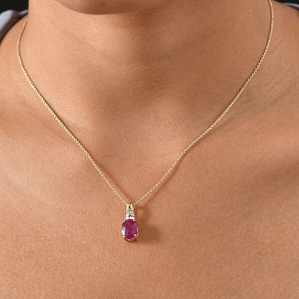 Luxoro Premium Royal Ruby And I2 Diamond 2.40 Ctw Pendant Necklace 20 Inches In 10K Yellow Gold