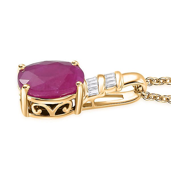 Luxoro Premium Royal Ruby And I2 Diamond 2.40 Ctw Pendant Necklace 20 Inches In 10K Yellow Gold