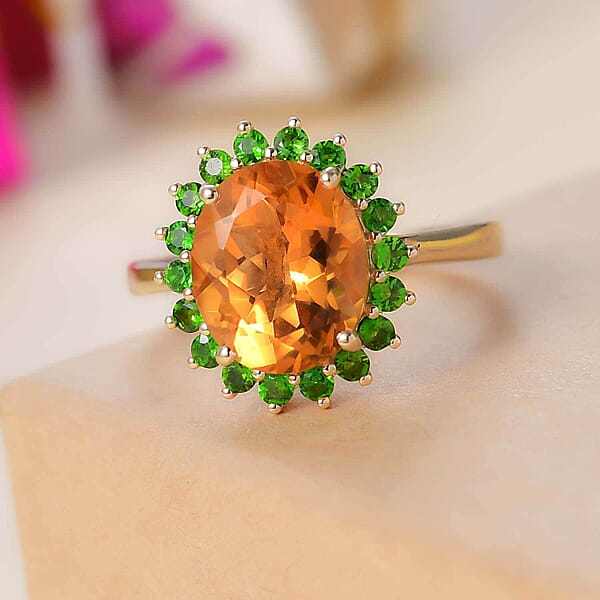 Luxoro Premium Santa Ana Madeira Citrine And Chrome Diopside 5.35 Ctw Sunlit Grove Ring In 10K Yellow Gold
