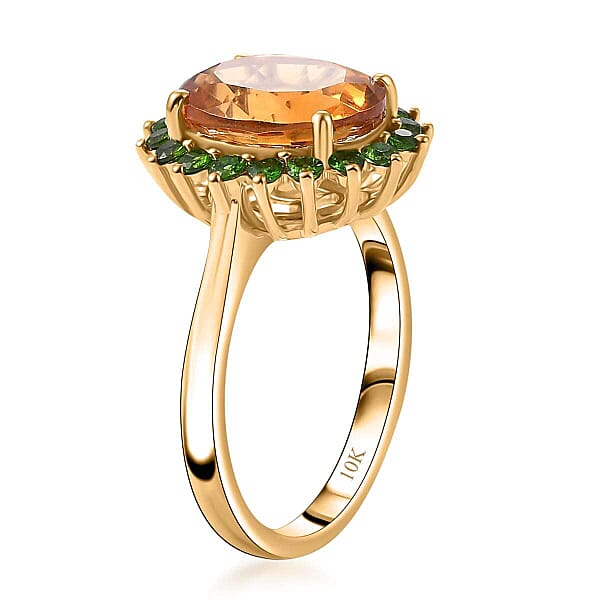 Luxoro Premium Santa Ana Madeira Citrine And Chrome Diopside 5.35 Ctw Sunlit Grove Ring In 10K Yellow Gold