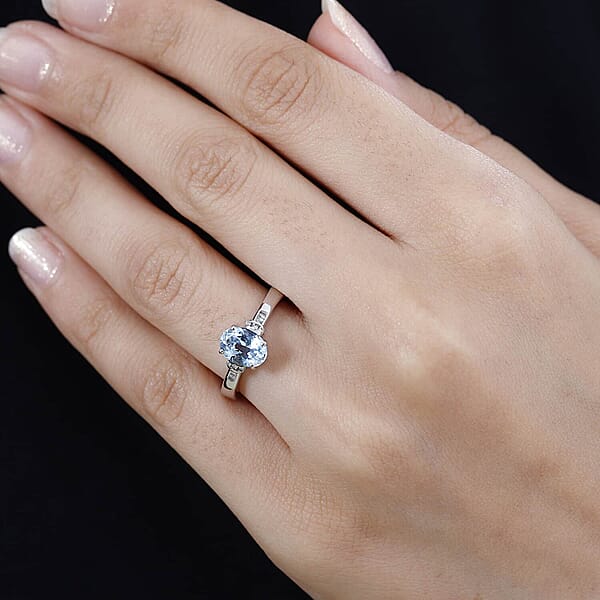 Luxoro Premium Santa Maria Aquamarine And G-H I2 Diamond 1.20 Ctw Statement Ring In 10K White Gold