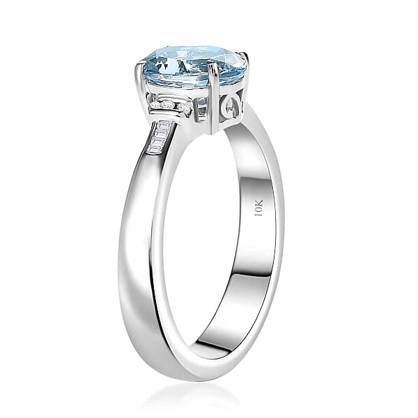 Luxoro Premium Santa Maria Aquamarine And G-H I2 Diamond 1.20 Ctw Statement Ring In 10K White Gold