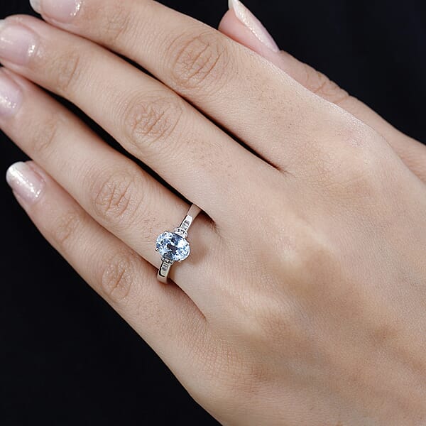Luxoro Premium Santa Maria Aquamarine And G-H I2 Diamond 1.20 Ctw Statement Ring In 10K White Gold