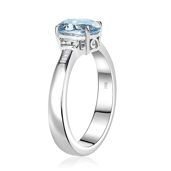 Luxoro Premium Santa Maria Aquamarine And G-H I2 Diamond 1.20 Ctw Statement Ring In 10K White Gold