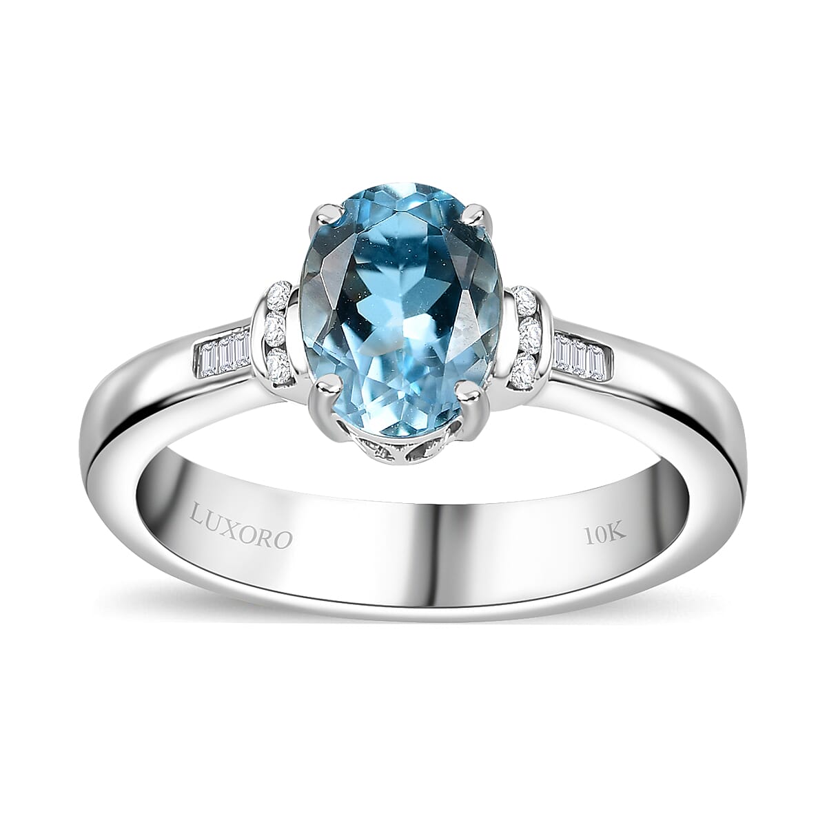 Luxoro Premium Santa Maria Aquamarine and G-H I2 Diamond 1.20 ctw Statement Ring in 10K White Gold