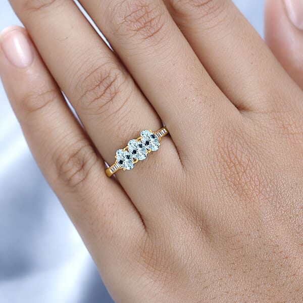 Luxoro Premium Santa Maria Aquamarine And G-H I2 Diamond 1.30 Ctw Ring In 14K Yellow Gold (Del. In 10-12 Days)