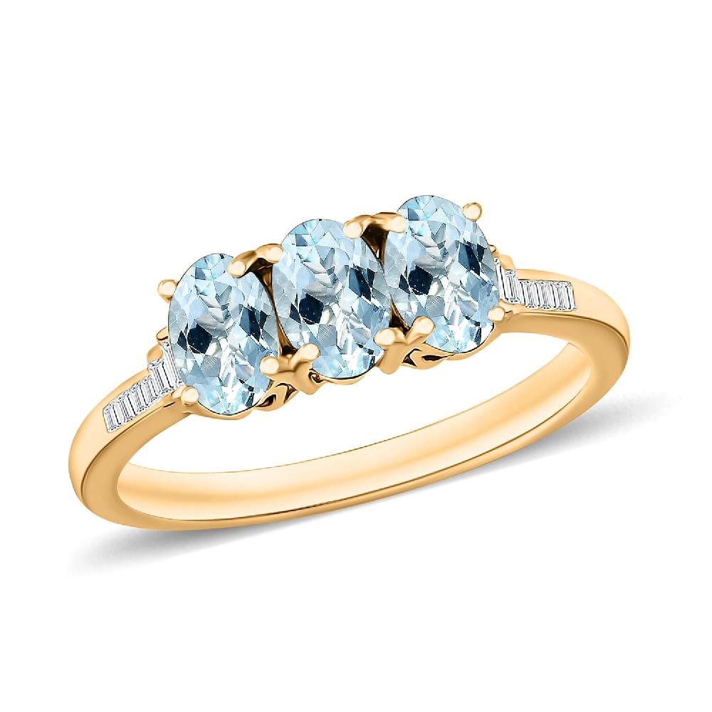 Luxoro Premium Santa Maria Aquamarine and G-H I2 Diamond 1.30 ctw Ring in 14K Yellow Gold (Del. in 10-12 Days)