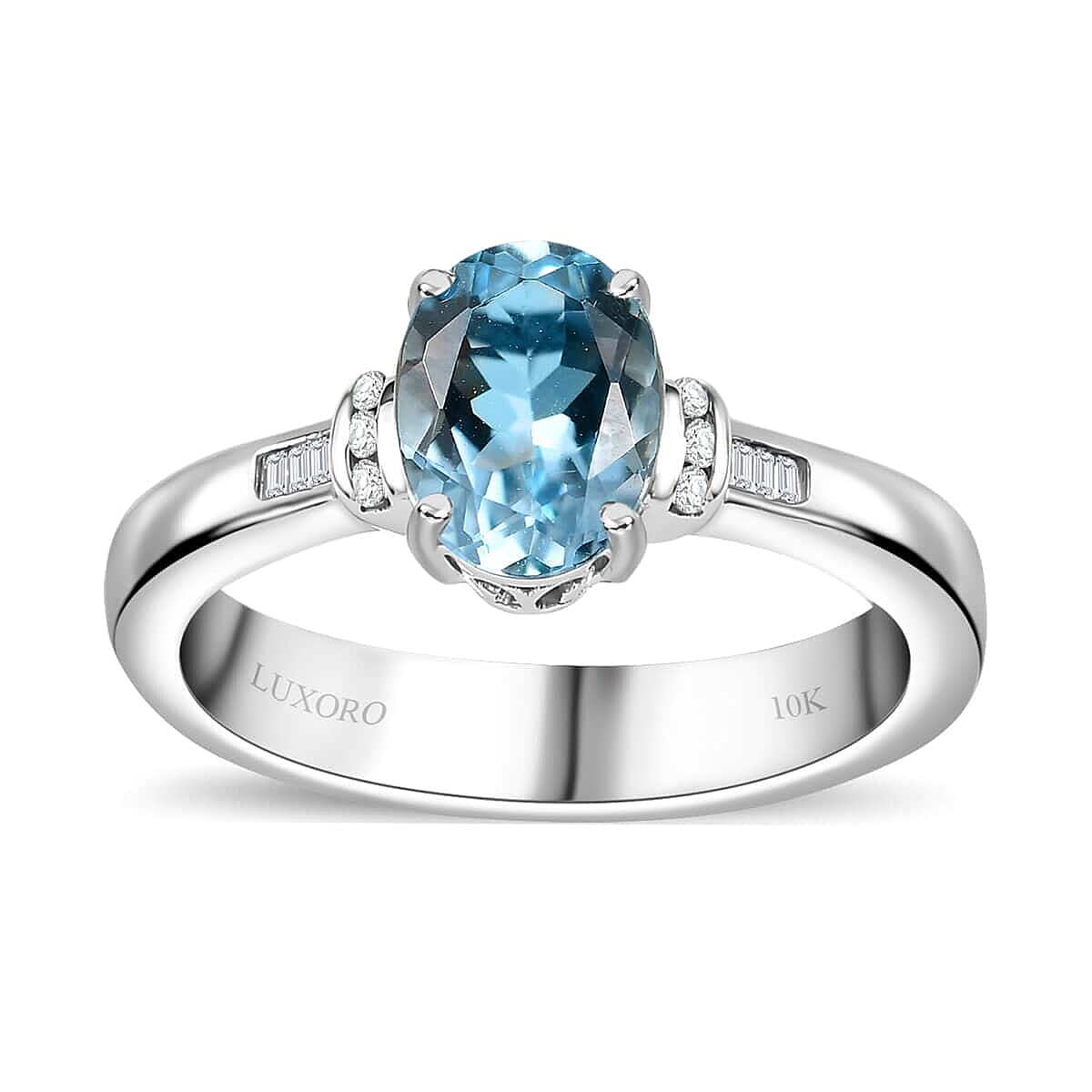 Luxoro Premium Santa Maria Aquamarine and G-H I2 Diamond 1.20 ctw Statement Ring in 10K White Gold