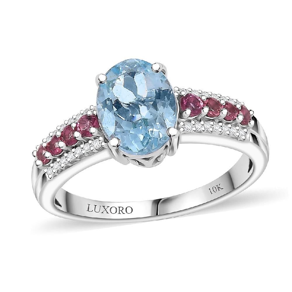 Luxoro Premium Santa Maria Aquamarine Ouro Fino Rubellite and G-H I2 Diamond 2.00 ctw Ring in 10K White Gold