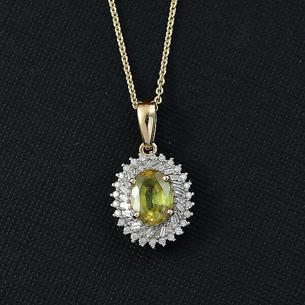 Luxoro Premium Sava Sphene And I2 Diamond 1.70 Ctw Pendant Necklace In 10K Yellow Gold 20 Inches