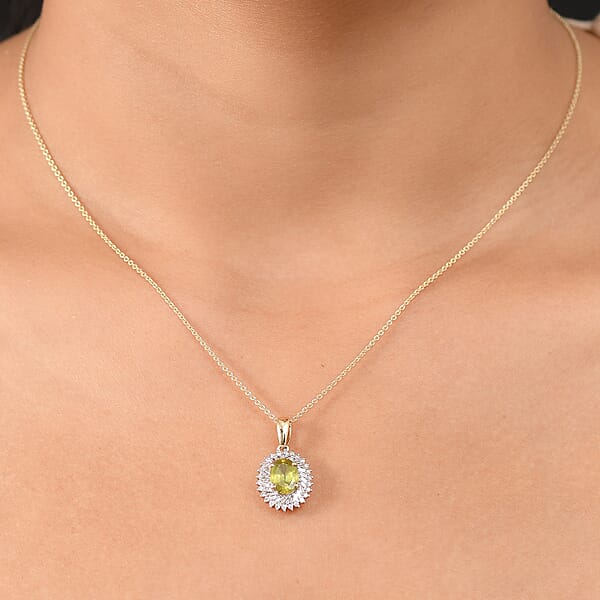 Luxoro Premium Sava Sphene And I2 Diamond 1.70 Ctw Pendant Necklace In 10K Yellow Gold 20 Inches