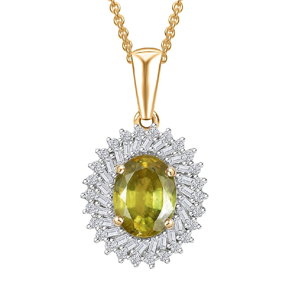 Luxoro Premium Sava Sphene and I2 Diamond 1.70 ctw Pendant Necklace in 10K Yellow Gold 20 Inches