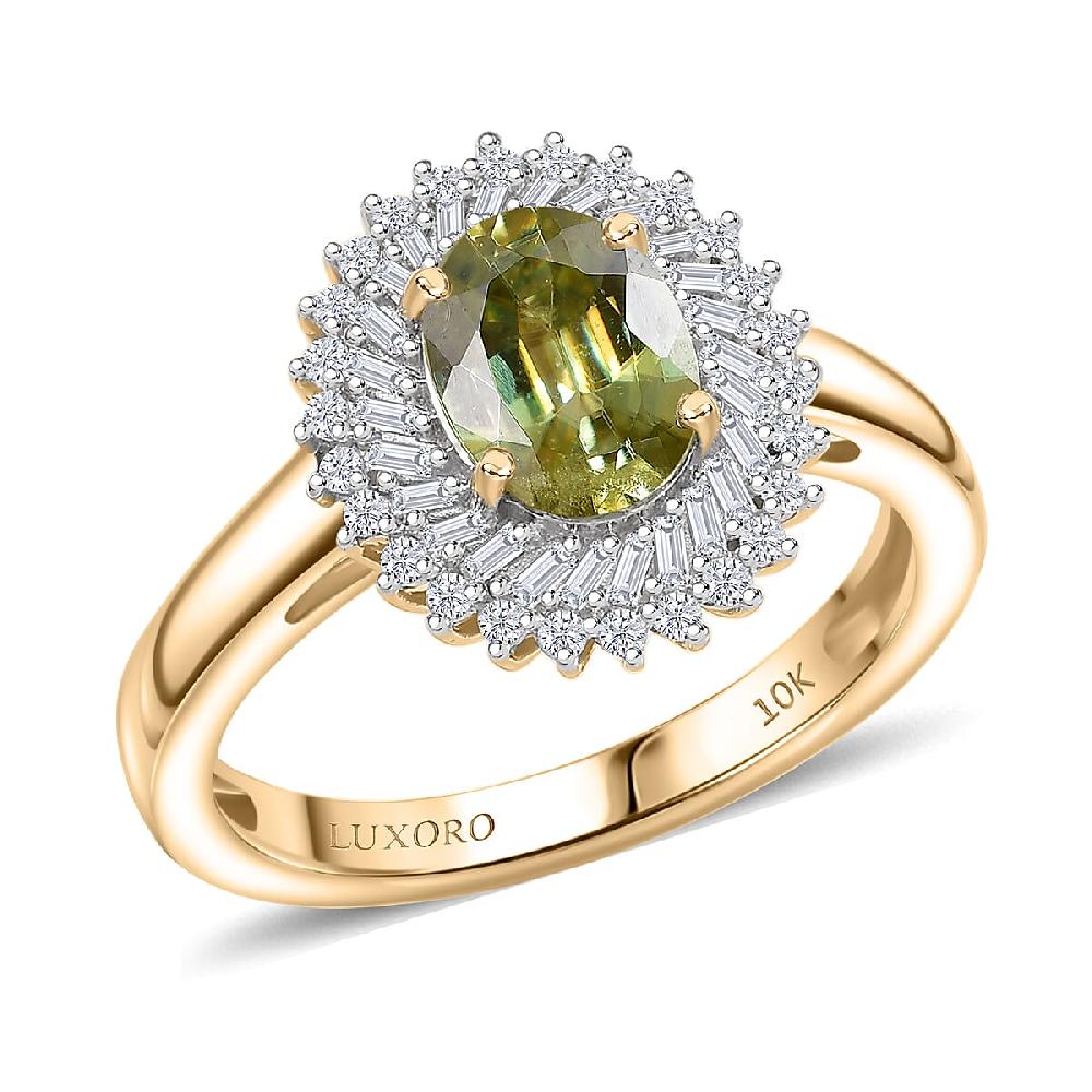 Luxoro Premium Sava Sphene and I2 Diamond 1.70 ctw Ring in 10K Yellow Gold