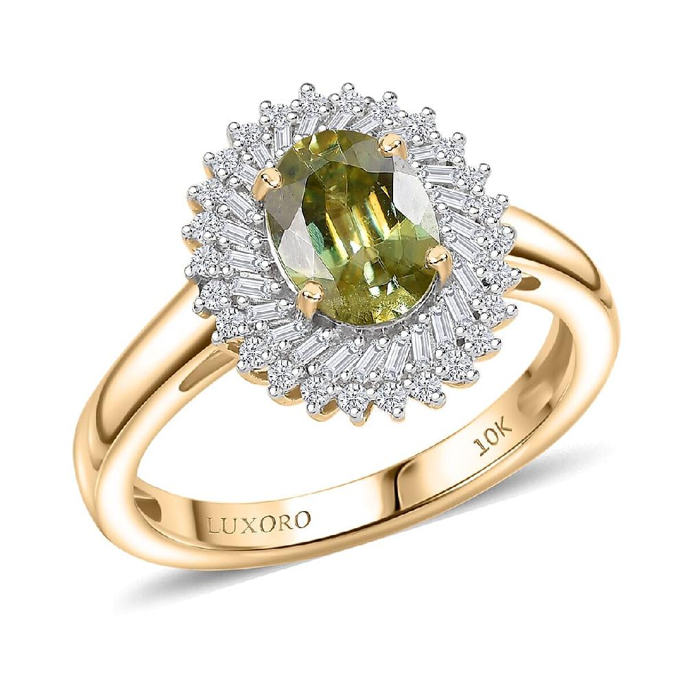 Luxoro Premium Sava Sphene and I2 Diamond 1.70 ctw Ring in 10K Yellow Gold