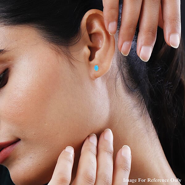 Luxoro Premium Sleeping Beauty Turquoise 1.75 Ctw Solitaire Stud Earrings In 14K Yellow Gold
