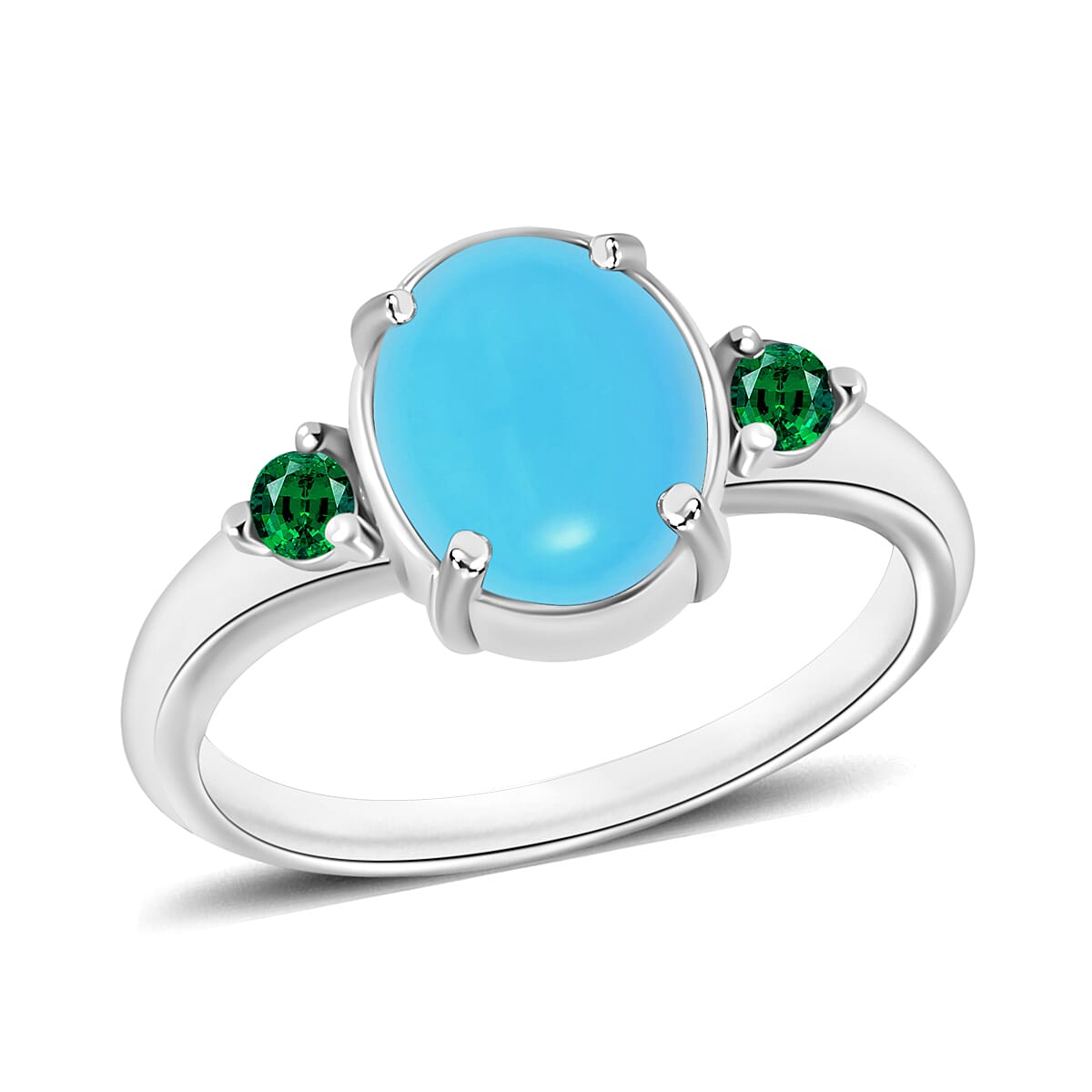 Luxoro Premium Sleeping Beauty Turquoise and Boyaca Colombian Emerald 2.50 ctw Ring in 14K White Gold 4 Grams 2.50 ctw (Del. in 10-12 Days)