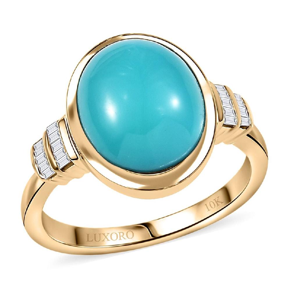 Luxoro Premium Sleeping Beauty Turquoise and Diamond G-H I2 4.40 ctw Ring in 10K Yellow Gold
