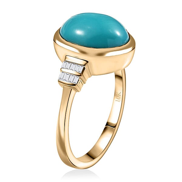 Luxoro Premium Sleeping Beauty Turquoise And Diamond G-H I2 4.40 Ctw Ring In 10K Yellow Gold