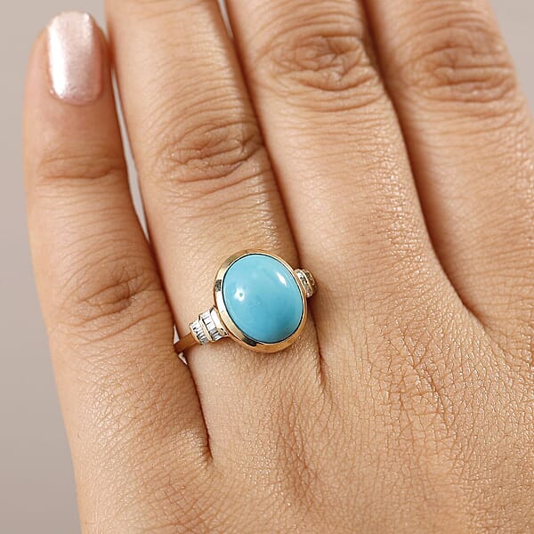 Luxoro Premium Sleeping Beauty Turquoise And Diamond G-H I2 4.40 Ctw Ring In 10K Yellow Gold