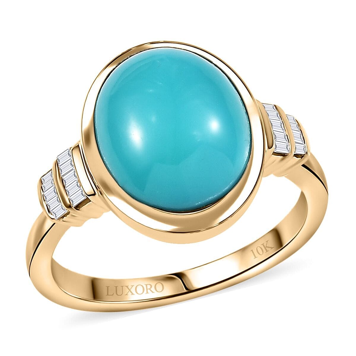 Luxoro Premium Sleeping Beauty Turquoise and Diamond G-H I2 4.40 ctw Ring in 10K Yellow Gold