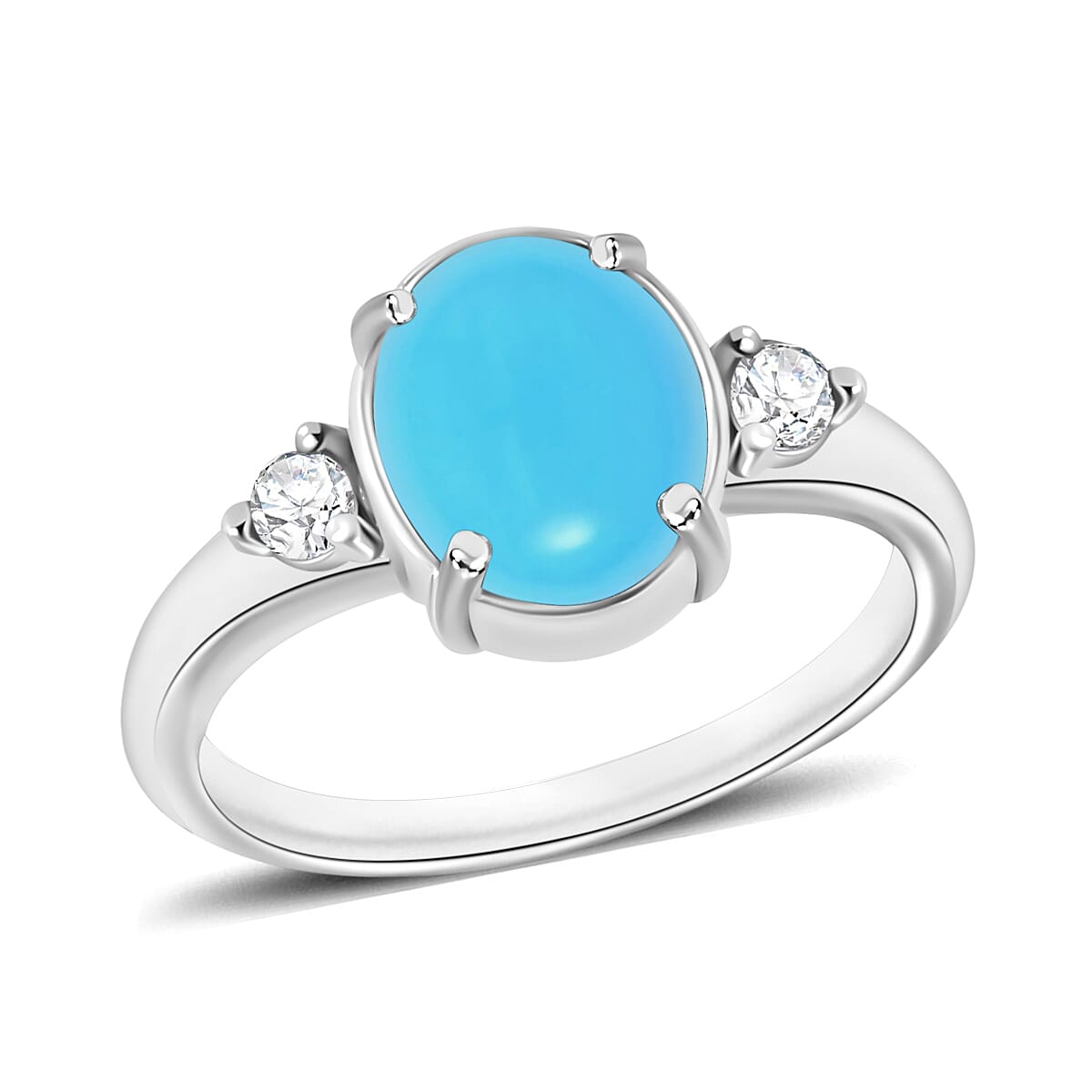 Luxoro Premium Sleeping Beauty Turquoise and G-H I1-I2 Diamond 2.50 ctw Ring in 14K White Gold 4 Grams (Del. in 10-12 Days)