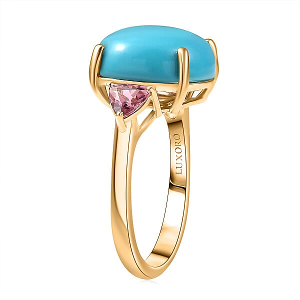 Luxoro Premium Sleeping Beauty Turquoise And Morro Redondo Pink Tourmaline 8.60 Ctw Sunset Reverie Ring In 10K Yellow Gold