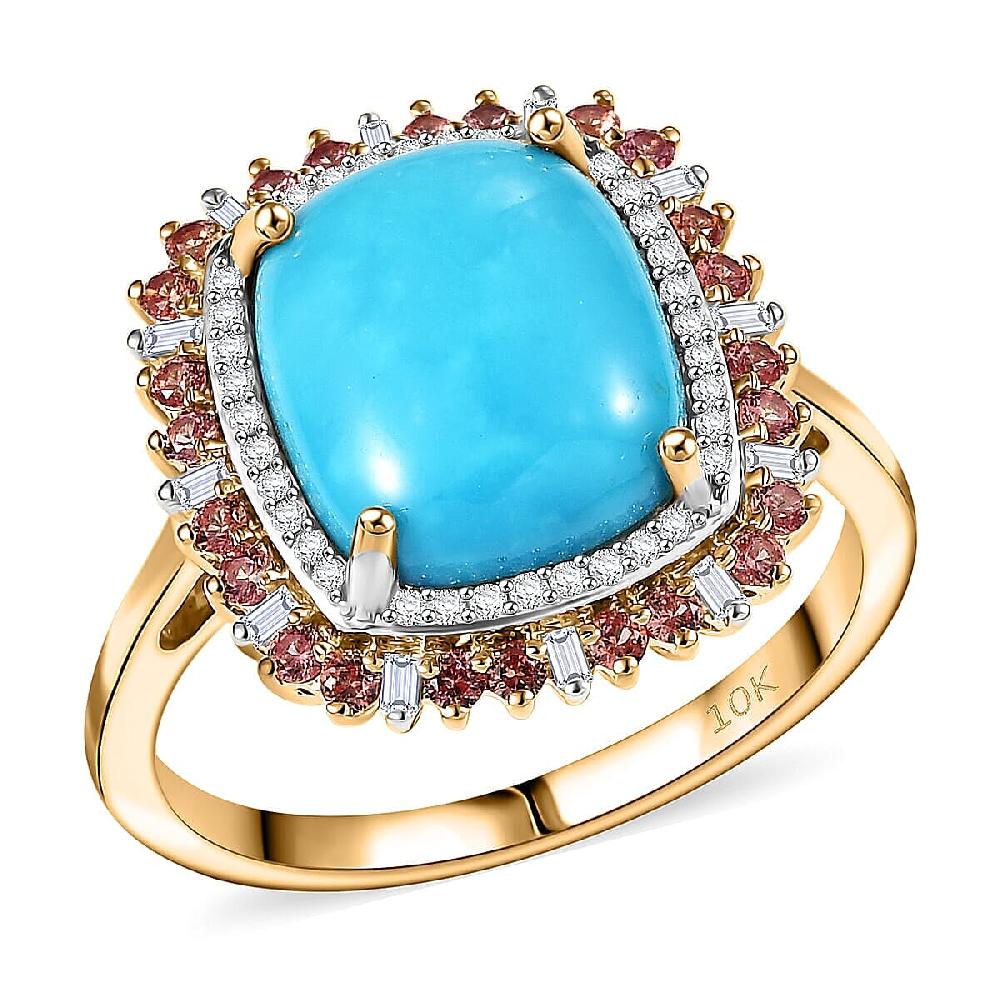 Luxoro Premium Sleeping Beauty Turquoise Padparadscha Sapphire and I2 Diamond 5.20 ctw Sunset Empress Ring in 10K Yellow Gold