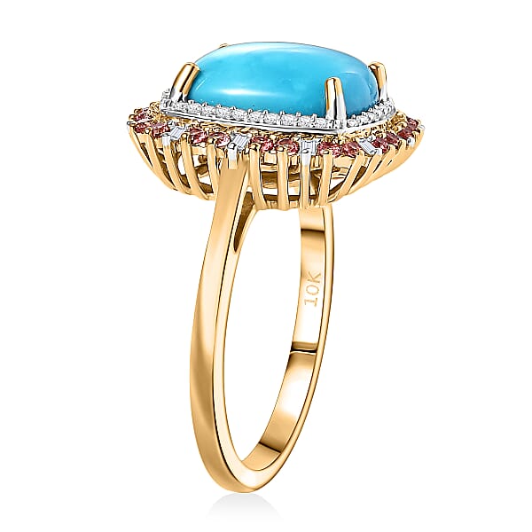 Luxoro Premium Sleeping Beauty Turquoise Padparadscha Sapphire And I2 Diamond 5.20 Ctw Sunset Empress Ring In 10K Yellow Gold
