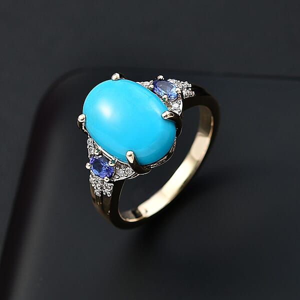 Luxoro Premium Sleeping Beauty Turquoise Tanzanite And Diamond I2 6.25 Ctw Ring In 10K Yellow Gold 4.50 Grams