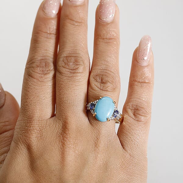 Luxoro Premium Sleeping Beauty Turquoise Tanzanite And Diamond I2 6.25 Ctw Ring In 10K Yellow Gold 4.50 Grams