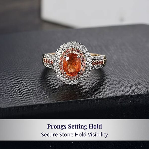 Luxoro Premium Tanzanian Mandarin Garnet Padparadscha Sapphire I2 Diamond 2.80 Ctw Golden Flare Ring In 10K Yellow Gold (Del. In 10-12 Days)