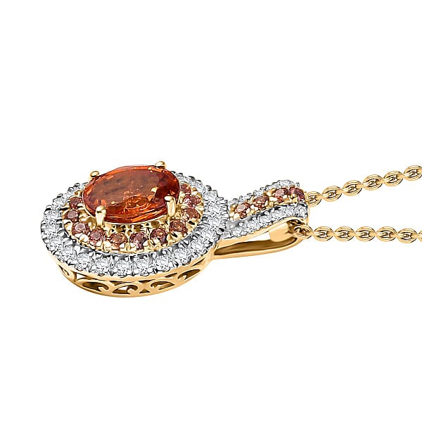 Luxoro Premium Tanzanian Mandarin Garnet Padpardscha Sapphire And I2 Diamond 2.45 Ctw Golden Flare Pendant Necklace 20 Inches In 10K Yellow Gold