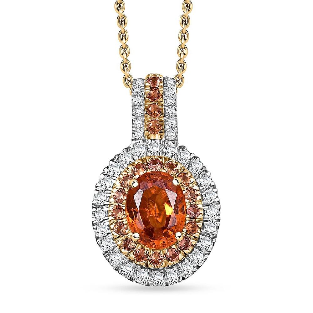 Luxoro Premium Tanzanian Mandarin Garnet Padpardscha Sapphire and I2 Diamond 2.45 ctw Golden Flare Pendant Necklace 20 Inches in 10K Yellow Gold