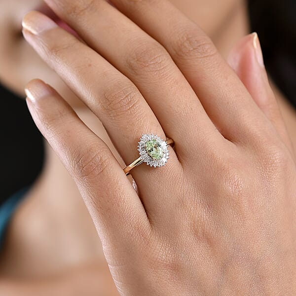 Luxoro Premium Tanzanian Mint Garnet And Diamond I2 1.10 Ctw Light Burst Ring In 10K Yellow Gold