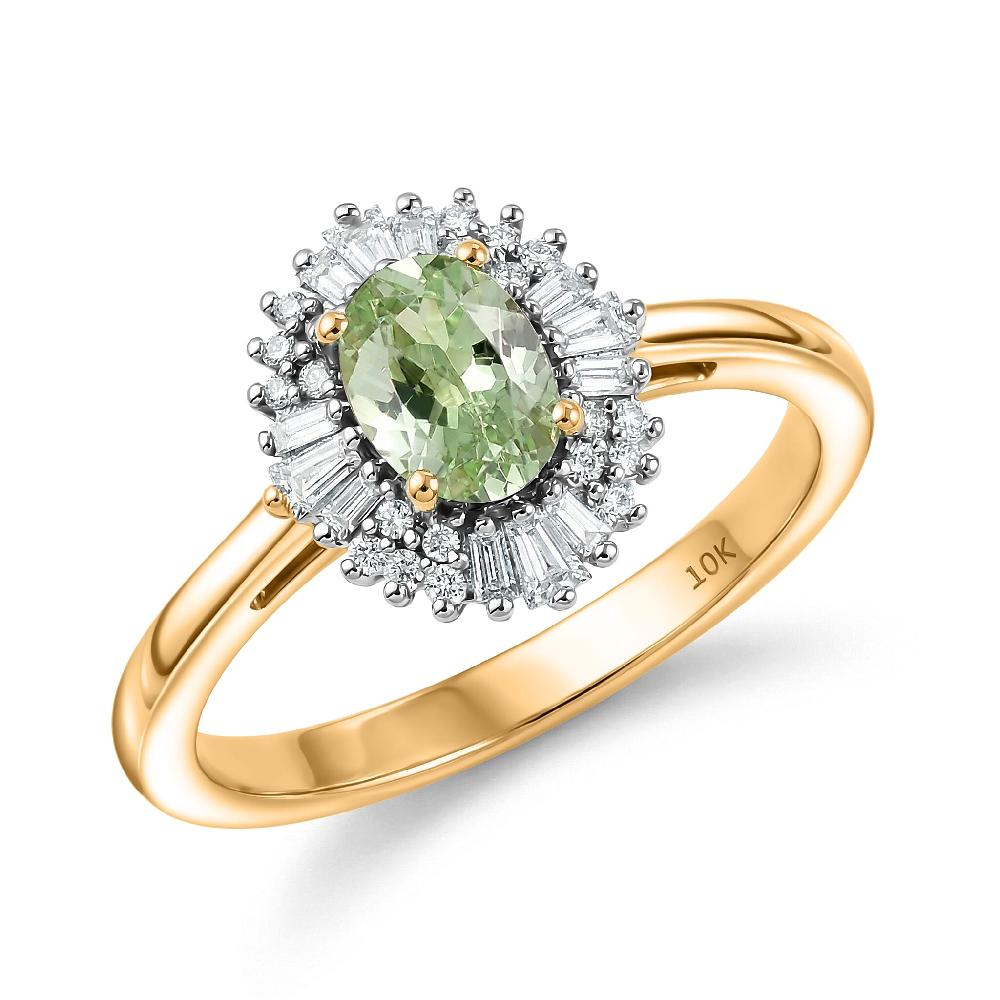 Luxoro Premium Tanzanian Mint Garnet and Diamond I2 1.10 ctw Light Burst Ring in 10K Yellow Gold