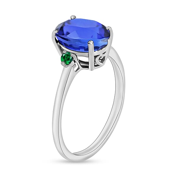 Luxoro Premium Tanzanite And Boyaca Colombian Emerald 2.10 Ctw Ring In 14K White Gold 4 Grams (Del. In 10-12 Days)
