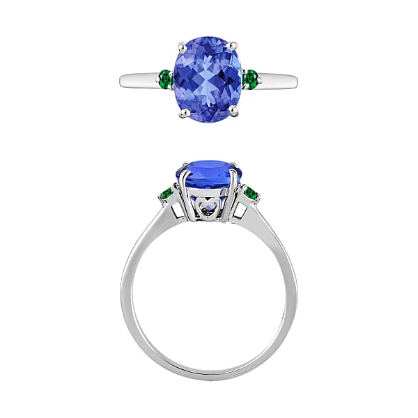 Luxoro Premium Tanzanite And Boyaca Colombian Emerald 2.10 Ctw Ring In 14K White Gold 4 Grams (Del. In 10-12 Days)