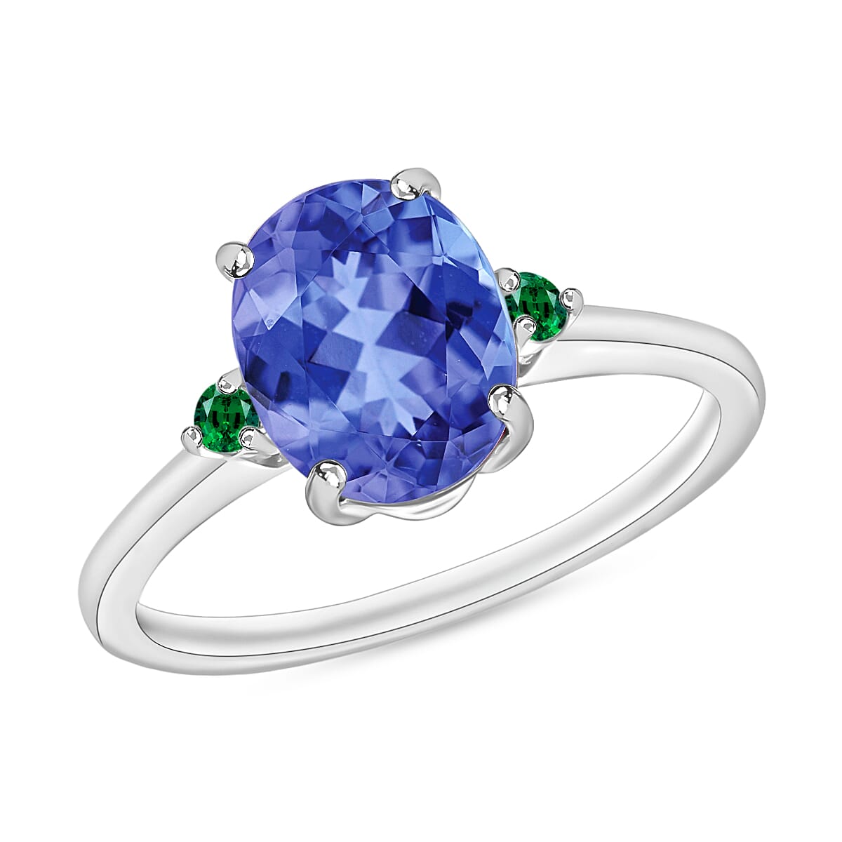 Luxoro Premium Tanzanite and Boyaca Colombian Emerald 2.10 ctw Ring in 14K White Gold 4 Grams (Del. in 10-12 Days)
