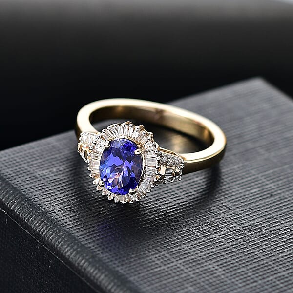 Luxoro Premium Tanzanite And Diamond I2 1.80 Ctw Ring In 10K Yellow Gold 4.09 Grams