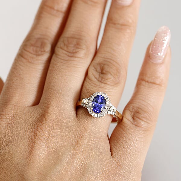 Luxoro Premium Tanzanite And Diamond I2 1.80 Ctw Ring In 10K Yellow Gold 4.09 Grams