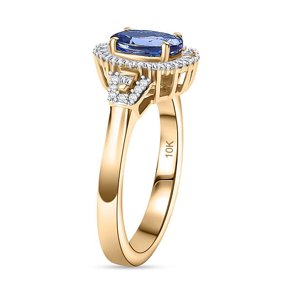 Luxoro Premium Tanzanite And Diamond I2 1.80 Ctw Ring In 10K Yellow Gold 4.09 Grams