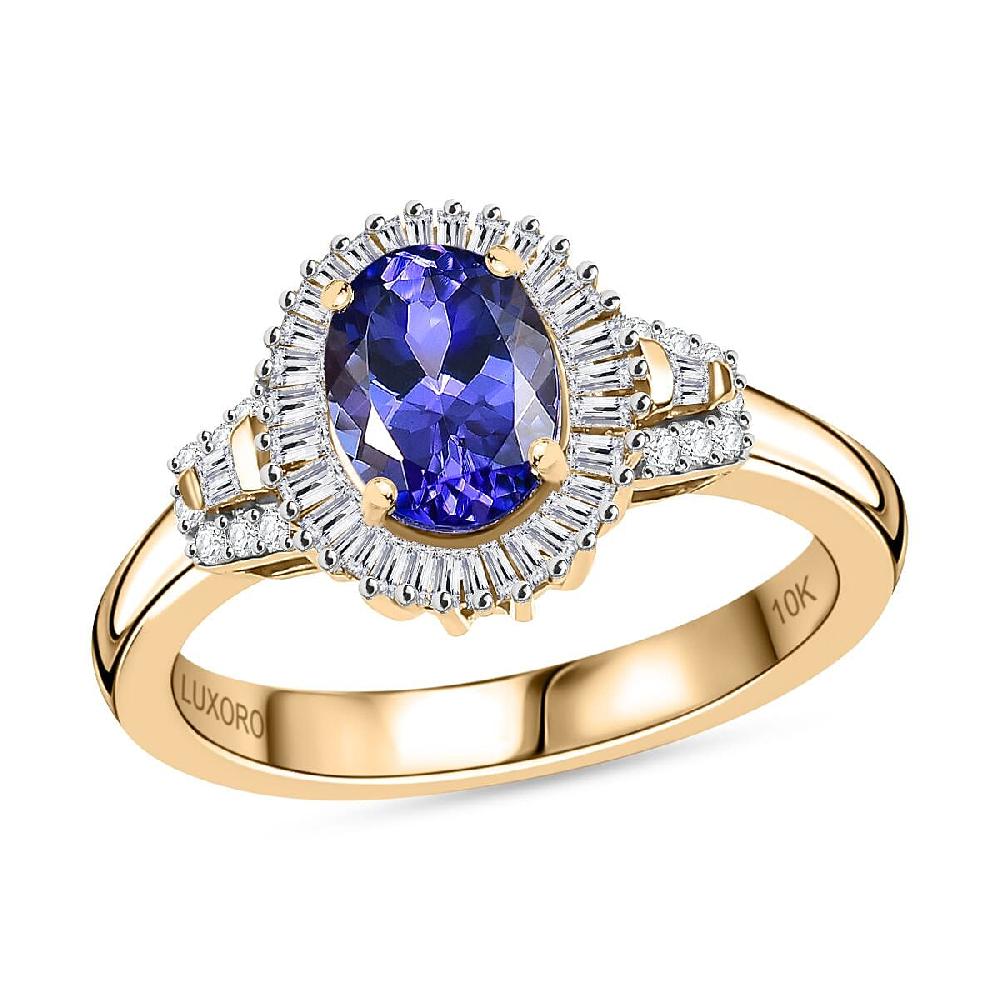 Luxoro Premium Tanzanite and Diamond I2 1.80 ctw Ring in 10K Yellow Gold 4.09 Grams