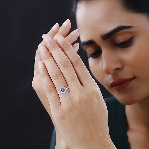 Luxoro Premium Tanzanite And G-H I1 Diamond 1.00 Ctw Ring In 14K White Gold (Del. In 10-12 Days)