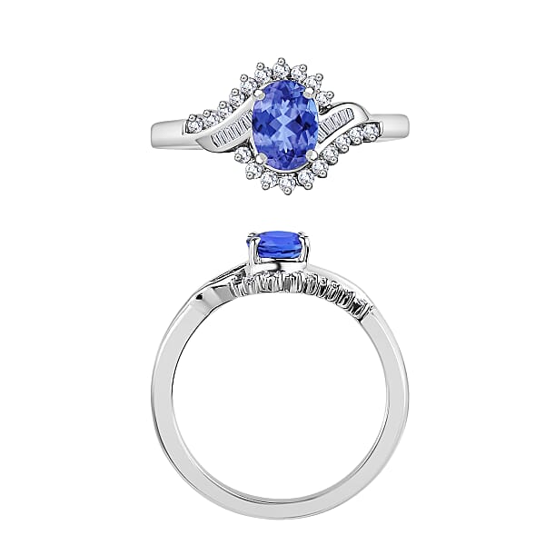 Luxoro Premium Tanzanite And G-H I1 Diamond 1.10 Ctw Ring In 14K White Gold (Del. In 10-12 Days)