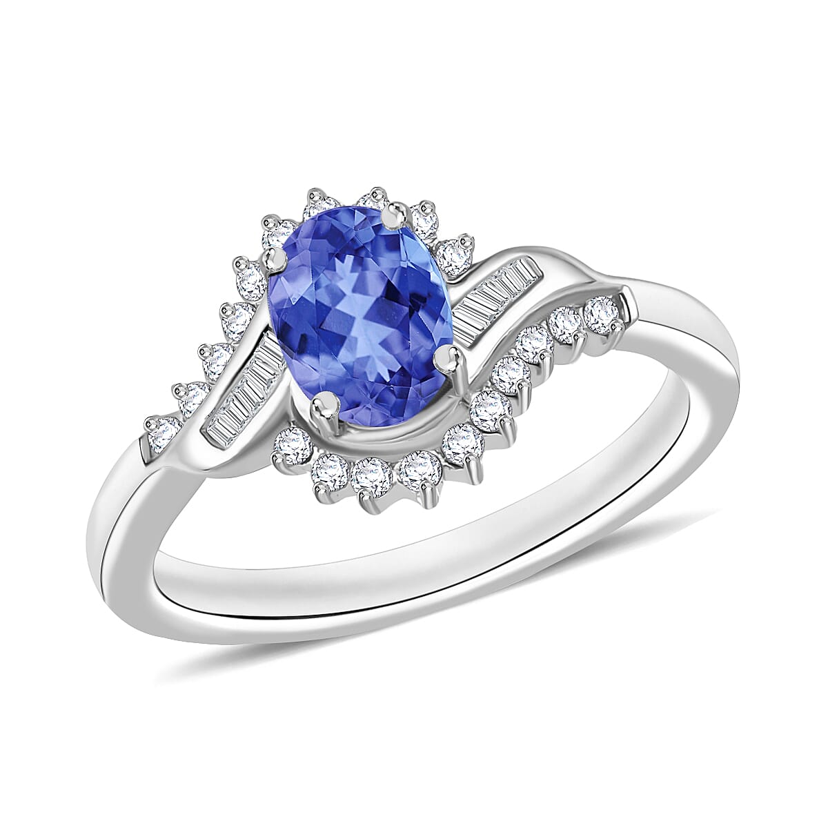Luxoro Premium Tanzanite and G-H I1 Diamond 1.10 ctw Ring in 14K White Gold (Del. in 10-12 Days)