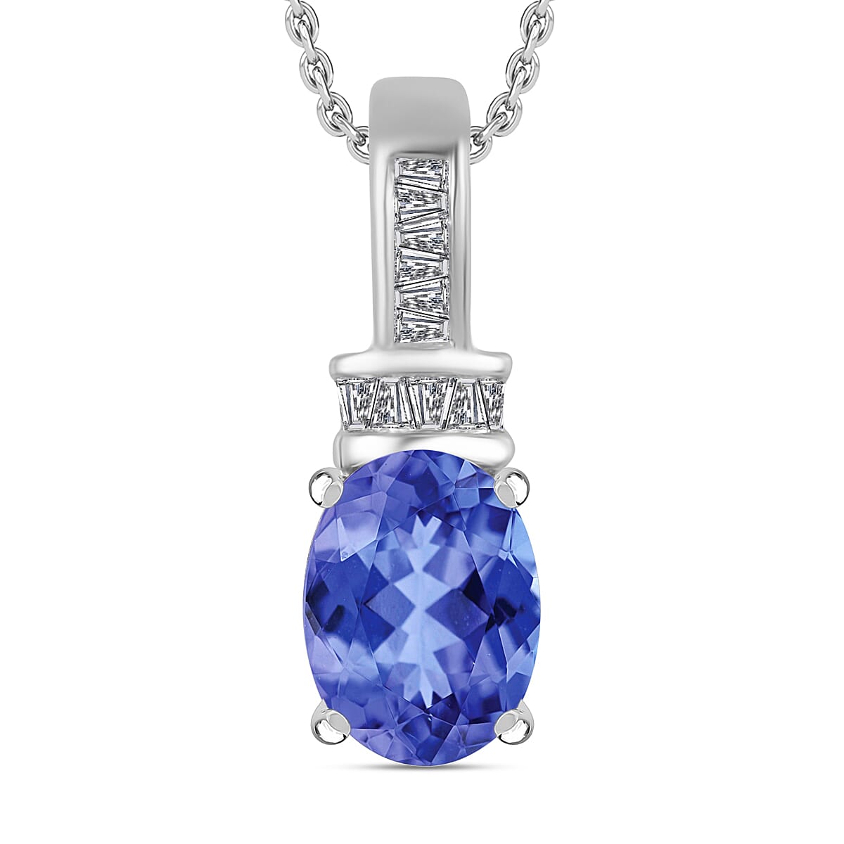Luxoro Premium Tanzanite and G-H I1 Diamond 1.40 ctw Pendant Necklace 20 Inches in 14K White Gold (Del. in 10-12 Days)