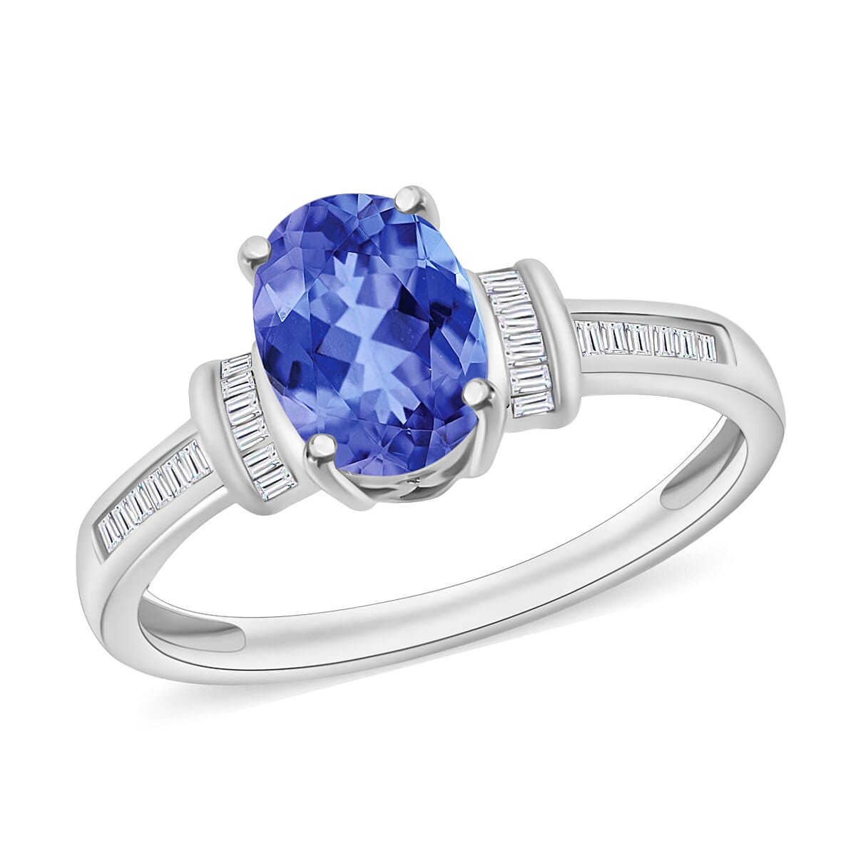 Luxoro Premium Tanzanite and G-H I1 Diamond 1.50 ctw Ring in 14K White Gold (Del. in 10-12 Days)