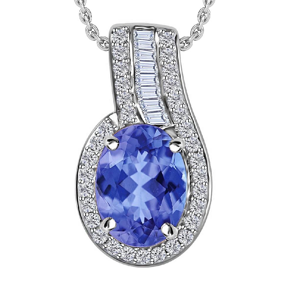 Luxoro Premium Tanzanite and G-H I1 Diamond 1.55 ctw Halo Pendant Necklace 20 Inches in 14K White Gold (Del. in 10-12 Days)
