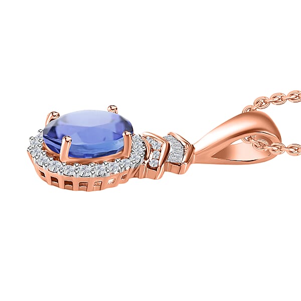 Luxoro Premium Tanzanite And G-H I1 Diamond 1.58 Ctw Pendant Necklace 20 Inches In 14K Rose Gold (Del. In 10-12 Days)