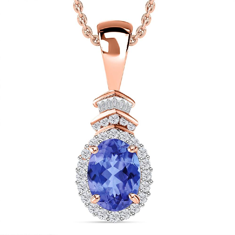 Luxoro Premium Tanzanite and G-H I1 Diamond 1.58 ctw Pendant Necklace 20 Inches in 14K Rose Gold (Del. in 10-12 Days)